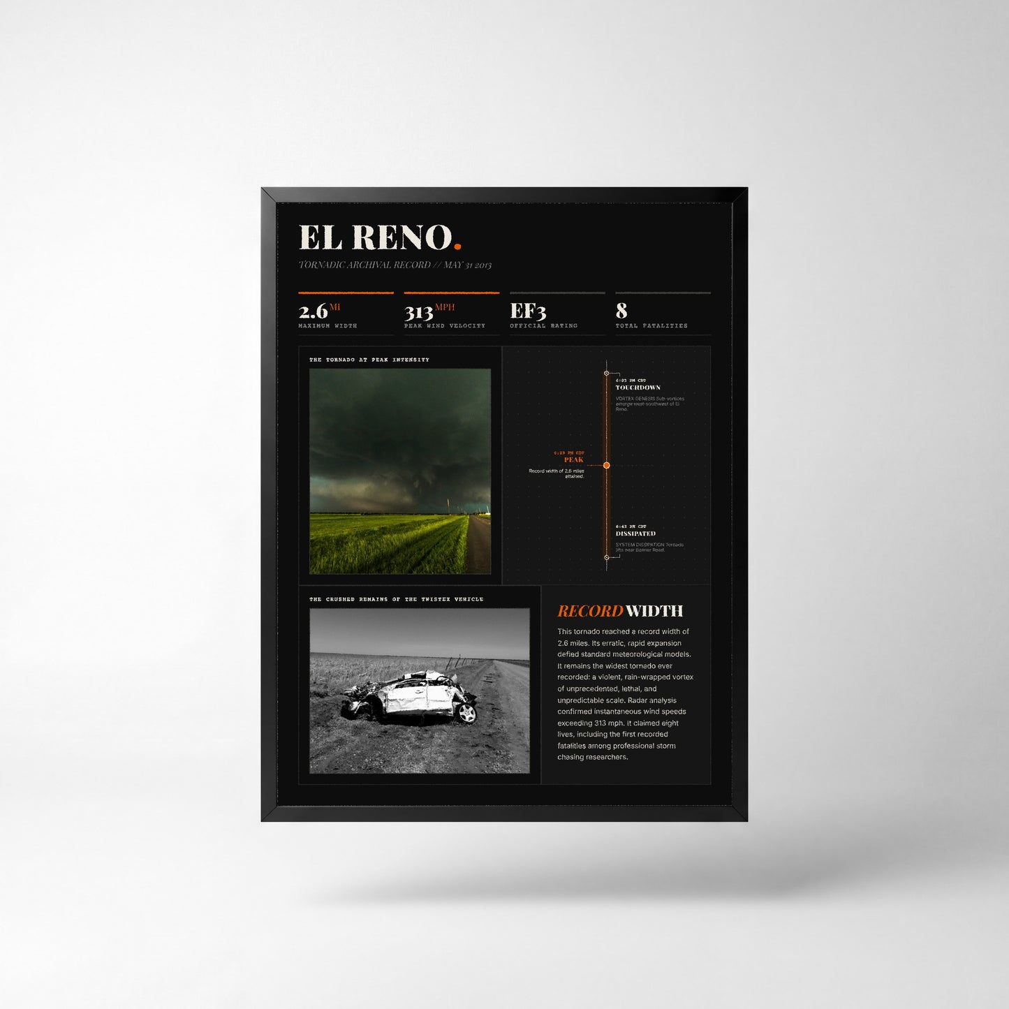 El Reno "Widest" Tornado Print (2013) — 18" x 24" Unframed Print Front (Dark Style)