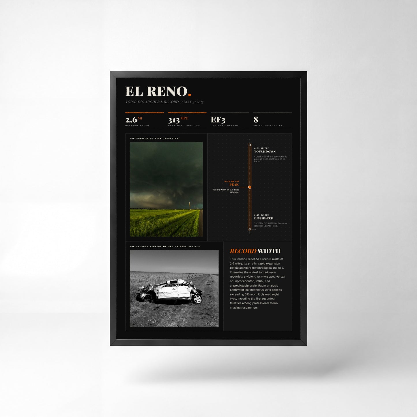 El Reno "Widest" Tornado Print (2013) — 24" x 36" Unframed Print Front (Dark Style)