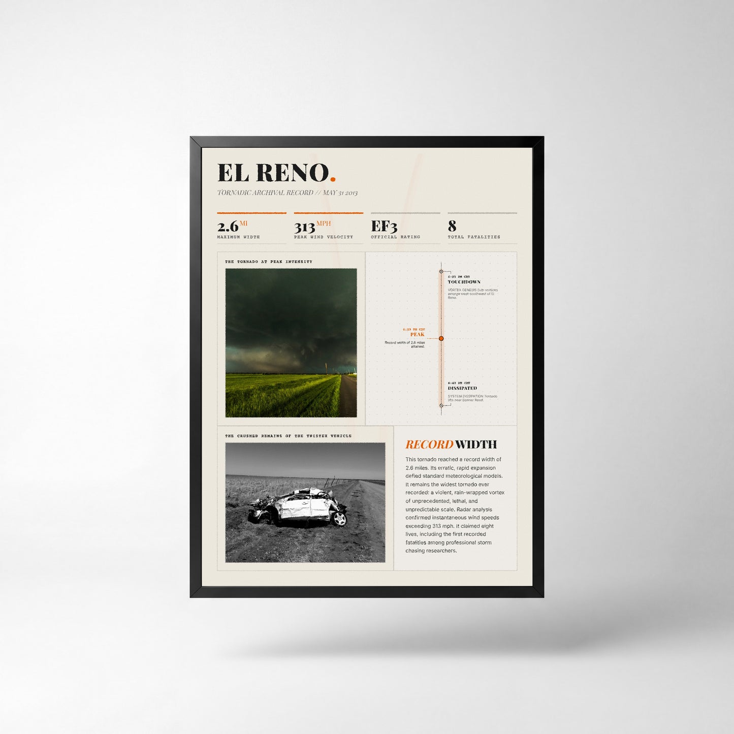 El Reno "Widest" Tornado Print (2013) — 18" x 24" Unframed Print Front (Light Style)