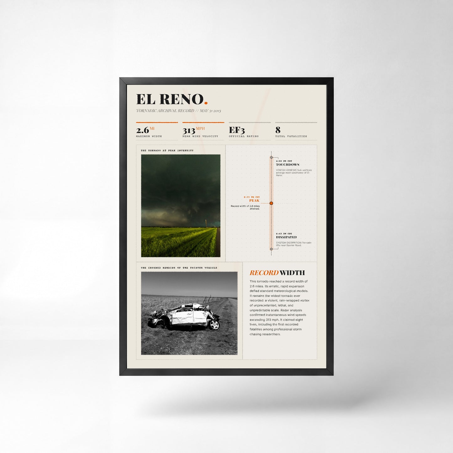 El Reno "Widest" Tornado Print (2013) — 24" x 36" Unframed Print Front (Light Style)