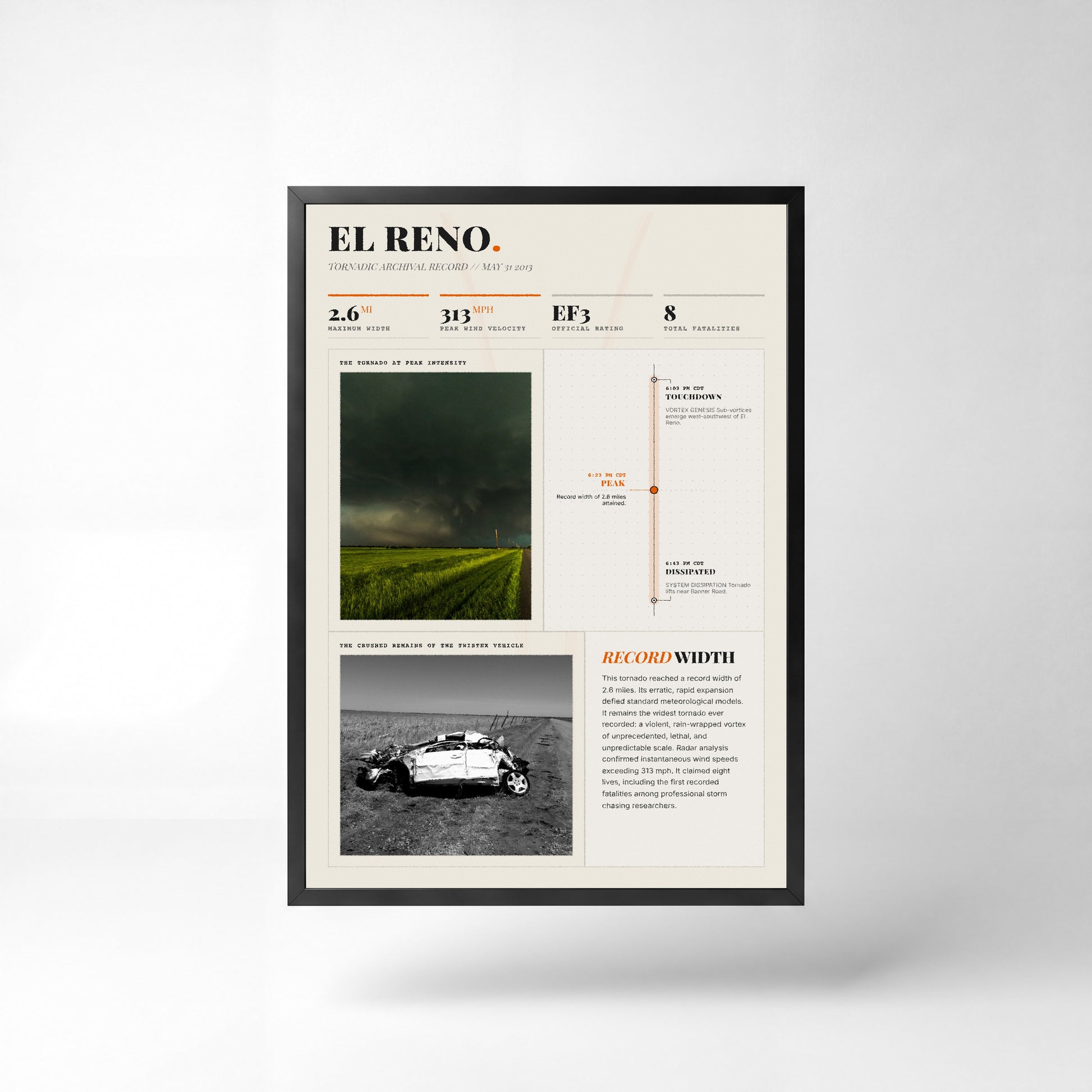 El Reno "Widest" Tornado Print (2013) — 24" x 36" Unframed Print Front (Light Style)