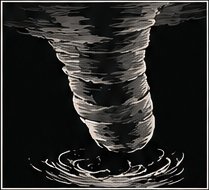 Bulb tornado: a funnel with a rounded, swollen lower end above swirling debris