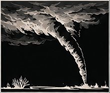 Elephant trunk tornado: a long funnel that bends sideways from the cloud before curving down to the ground