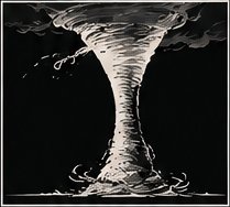 Hourglass tornado: a funnel wide at the top and bottom and pinched in the middle