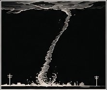 Landspout: a thin, rope-like tornado under a growing cloud on open ground