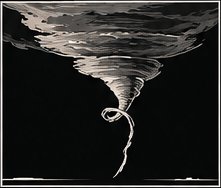 Loop tornado: a short funnel whose thin lower end curls back on itself