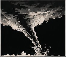 Truncated cone tornado: a cone cut off flat near the ground, with a wide base of debris
