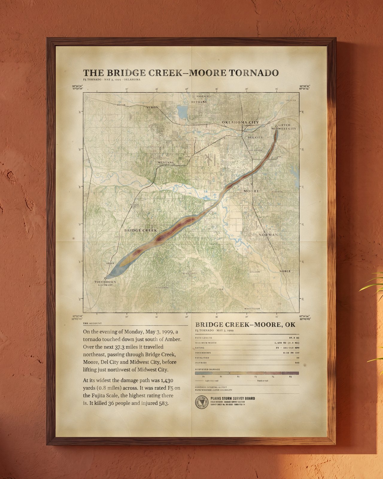 Bridge Creek–Moore Tornado Map, 1999