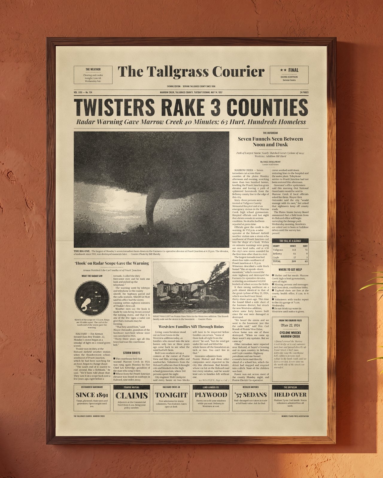 Vintage Tornado Newspaper