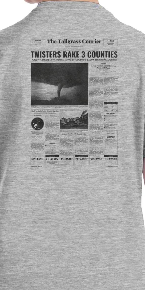 Kids Vintage Tornado Newspaper T-Shirt, back