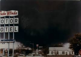 Photograph of the mile-wide Wichita Falls wedge consuming a residential neighborhood on Terrible Tuesday